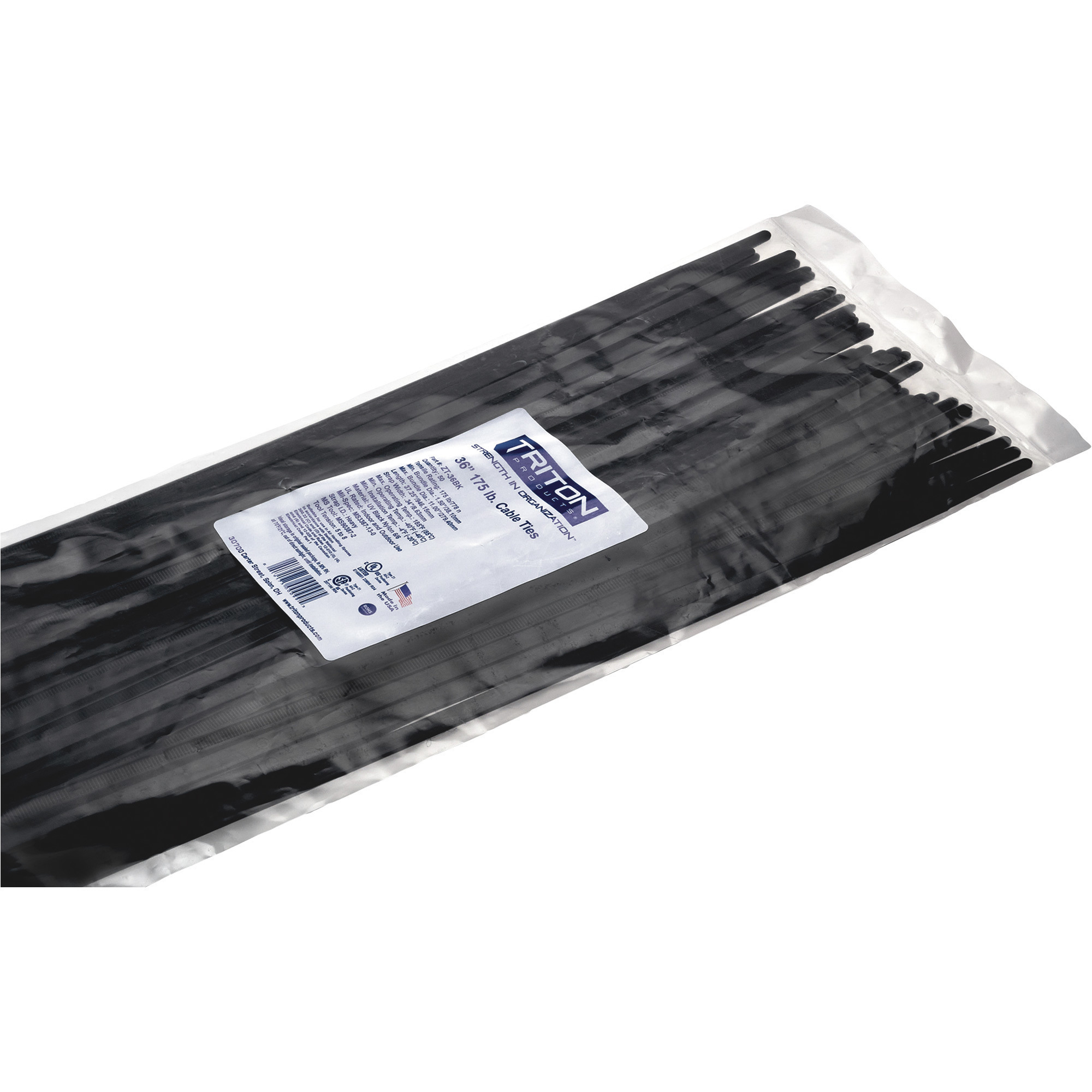Triton Products 36in. Nylon Zip Ties, 50-Pk., Black, Model# ZT-36BK